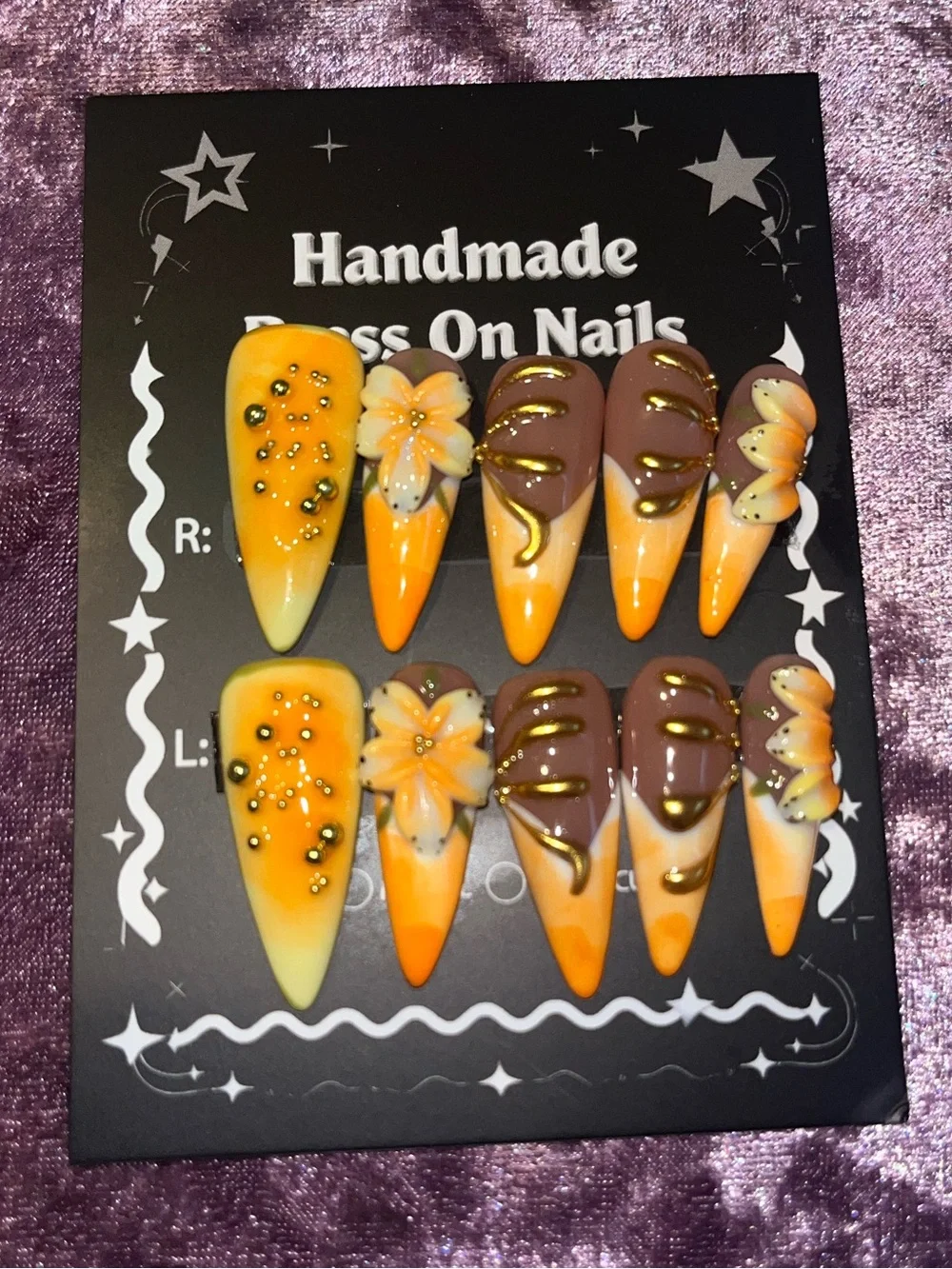 Handmade Yellow and Brown Acrylic Press-On Nails Set